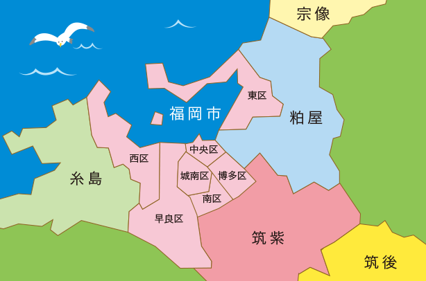 スマホ版福岡の住宅型有料老人ホームと介護付き有料老人ホームとグループホームおよびケアハウスの分布図